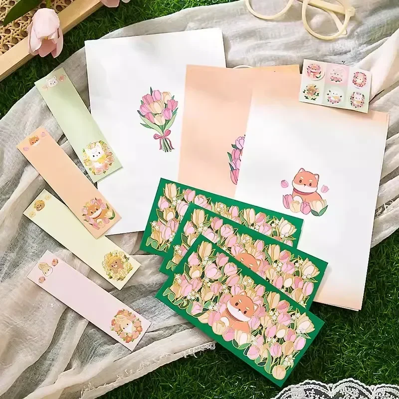 Cute Envelopes Letters Kawaii Cash Envelopes Letter Pads Bookmarks Postcards Cover Stickers Korean Stationery kraft paper envelopes mailing envelopes 22pcs/Set
