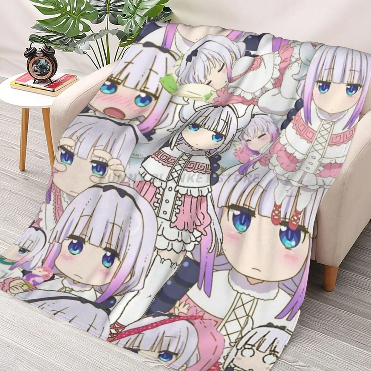 

Kanna Miss Kobayashis Dragon Maid Throws Blankets Collage Flannel Ultra-Soft Warm picnic blanket bedspread on the bed