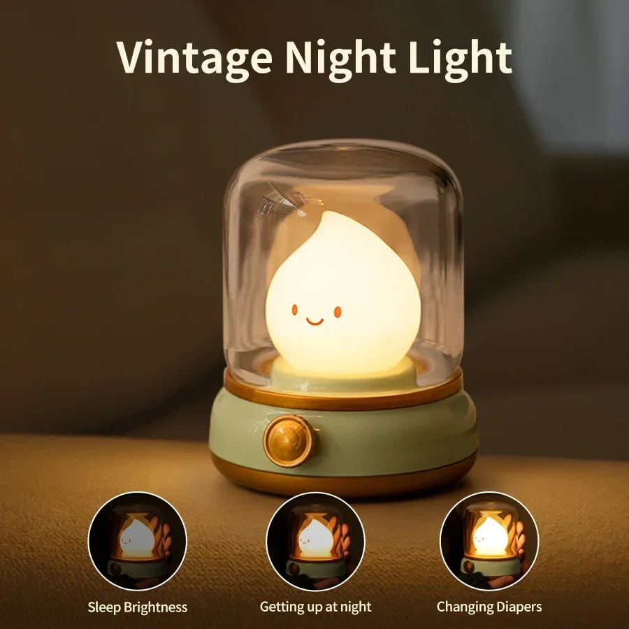 Cute Kerosene Lamp LED Night Light Rechargeable Dimmable Desktop Lamp Creative Children's Gift Bedroom Home Decoration Light