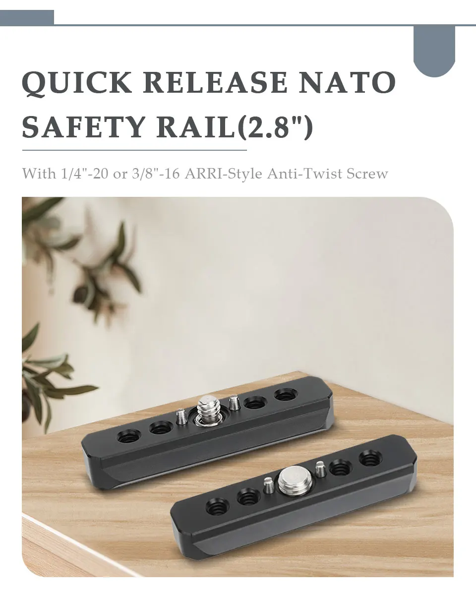Quick Release NATO Safety Rail 2.8inch With 1/4inch or 3/8inch ARRI-Style Anti-T