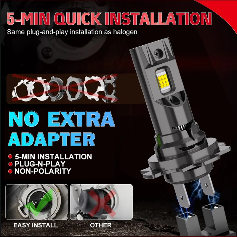 H7 LED 헤드라이트 키트 미니 전구 100W 25000LM 6000K 9035 CSP 자동차 헤드램프용 12V 화이트 자동차 안개등 H7 LED 터보 자동차용