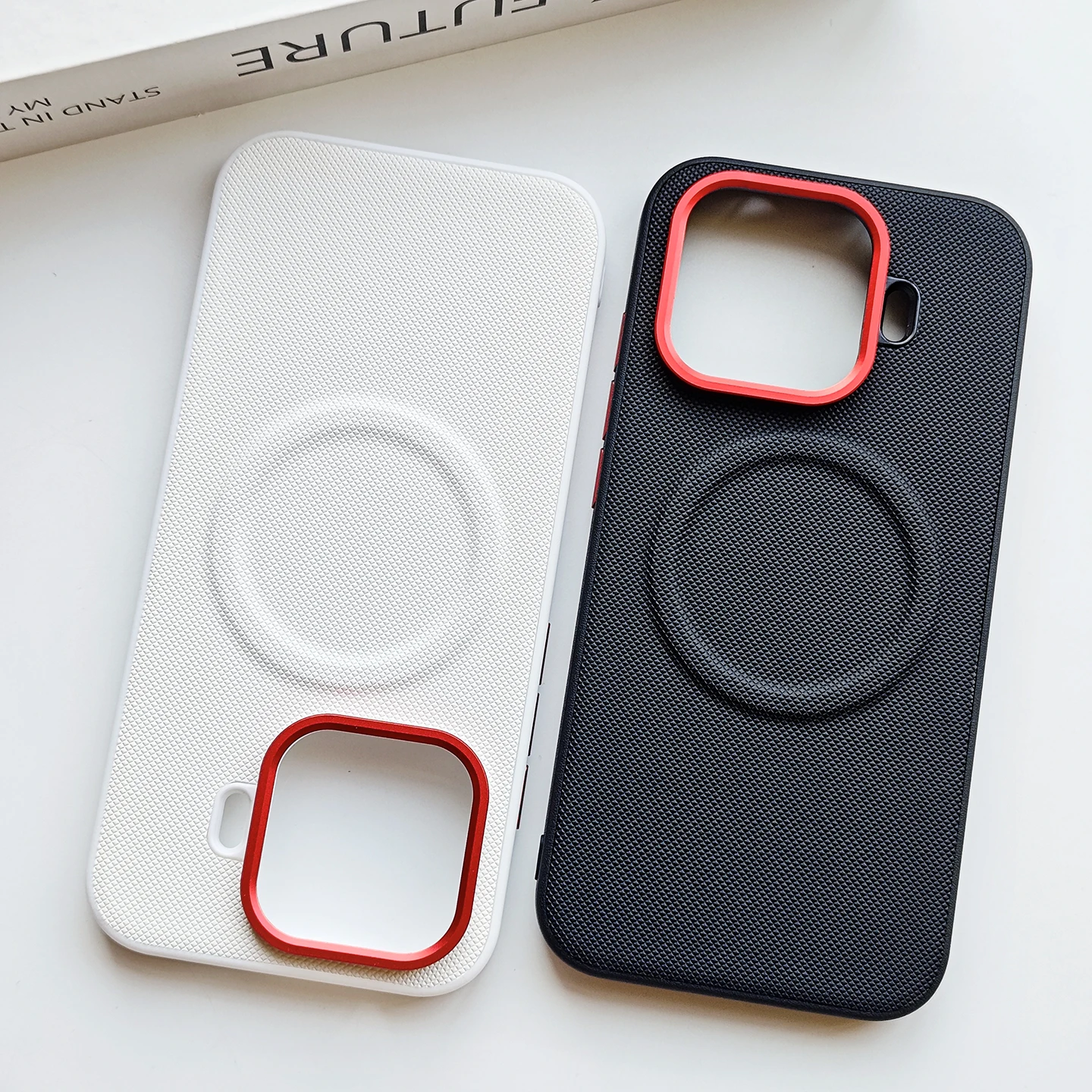 Magnetic Red Leather Shockproof Protective Case with Lens Protection