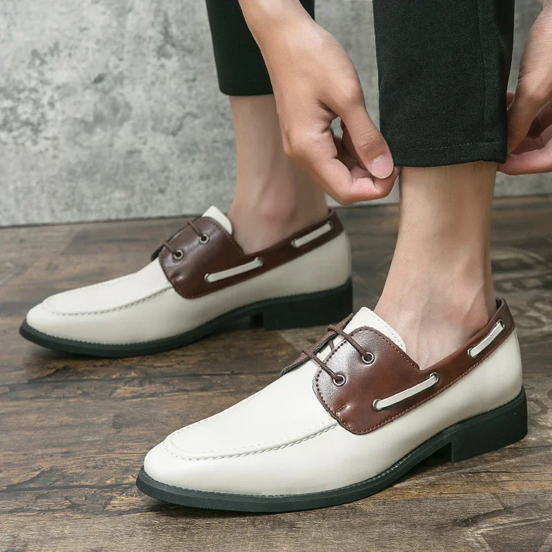 

Leather Men Casual Shoes Fashion Men's Flats Lace Up Men Loafers British Style Classic Lazy Shoes mens dress Shoes Big Size38-48