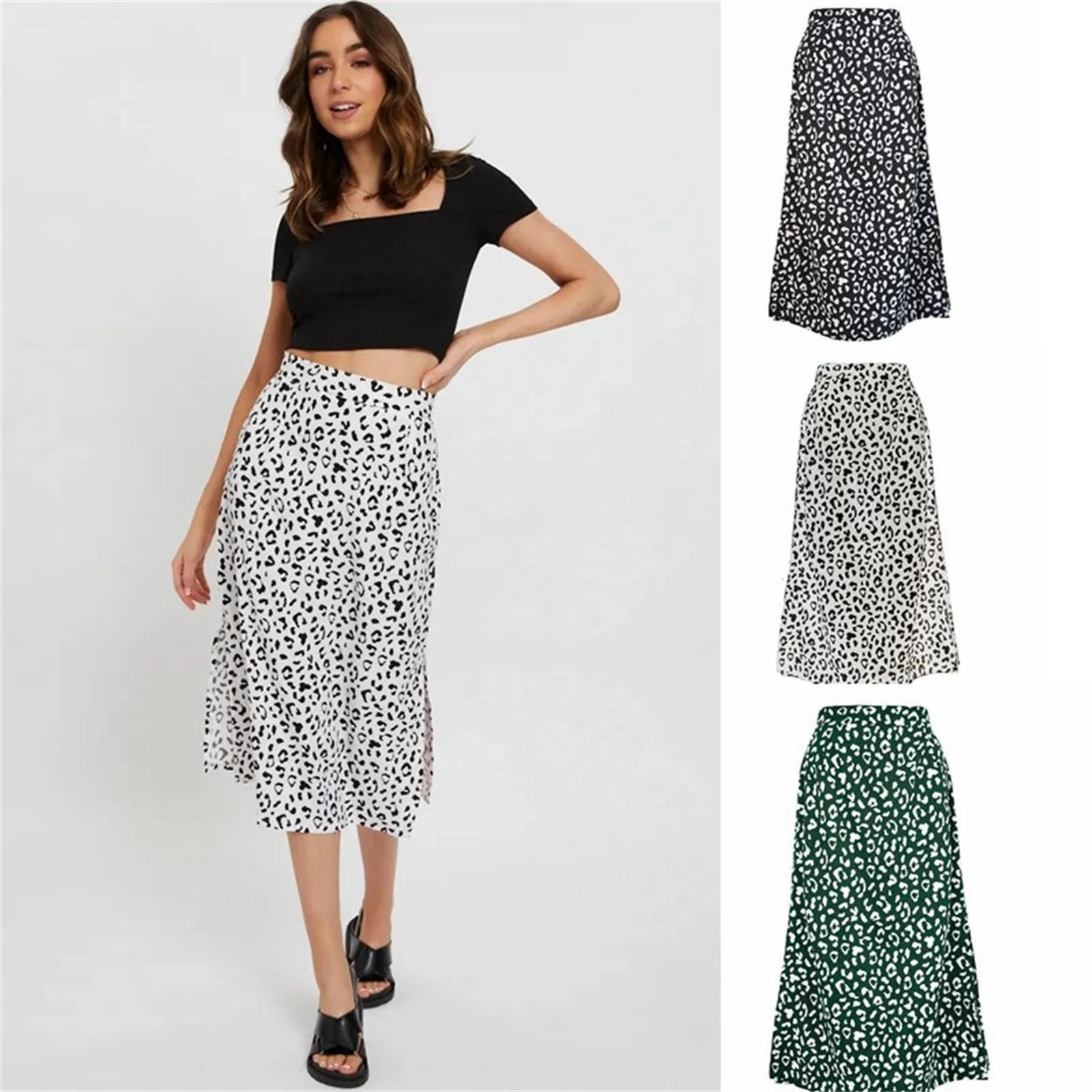 

Women'S Fashion Spring And Summer All-Match Bundle Waist Leopard Print Chiffon Print Printed Pattern High Waist Skirt Faldas