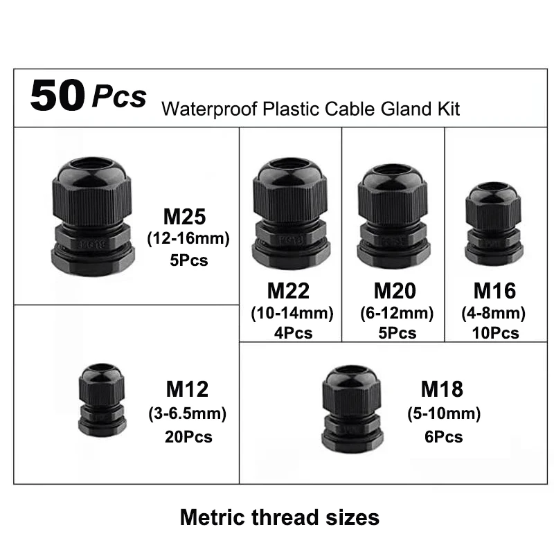 Metric Thread Nylon Electrical Cable Gland Waterproof Plastic Glands Cable Size Reinforced Wire Electrical