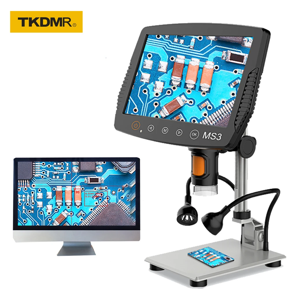 Увеличение USB 1000X HD цифровой микроскоп 9 дюймов Большой ЖК дисплей с двумя