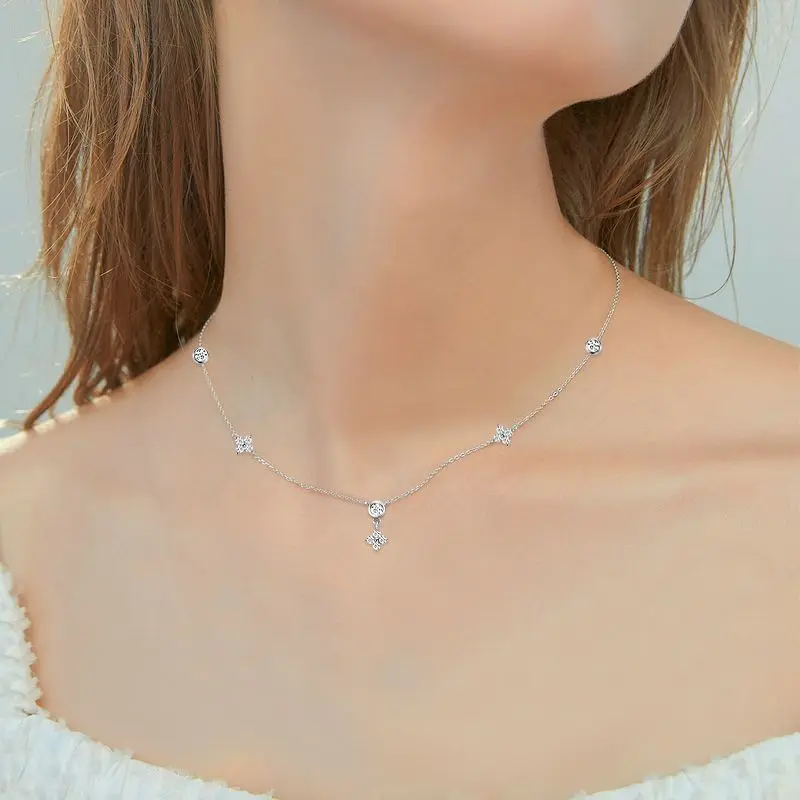 Hootros 여성용 올 모이사나이트 펜던트 목걸이, D 컬러 다이아몬드 웨딩 넥 체인 초커, 파인 주얼리 GRA, 2mm, 3mm