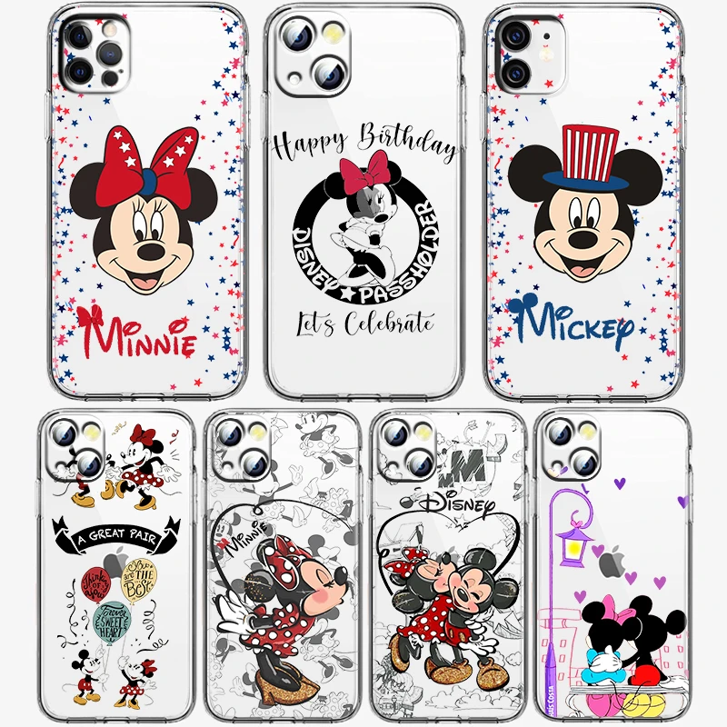 Disney Mickey Love Minnie Phone Case for Apple iPhone 14 13 12 11 Pro Max X XR XS 8 7 6 Transparent Silicone Shell Cover Fundas iphone 13 mini silicone case