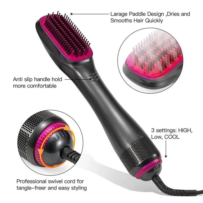Three in One Electric Hair Comb, Fast Curling Iron, Hair Dryer, Straightener with Hot Air Function
