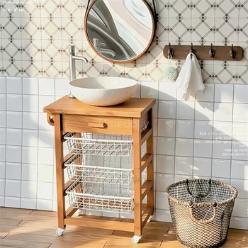 1 Pezzo Carrello Portaoggetti da Cucina in Miniatura Scala 1/6 e Cesto Portaoggetti, Modello per Decorazione Mini Casa delle Bambole, Accessori Giocattolo per Bambole
