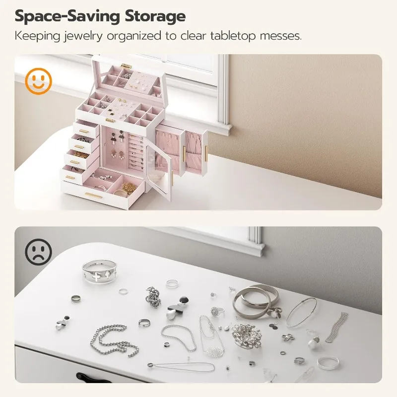 Jewelry Box with Mirror – Large-Capacity Jewelry Organizer Case with Multiple Compartme... - SKU JBM08158 - UGI Packaging