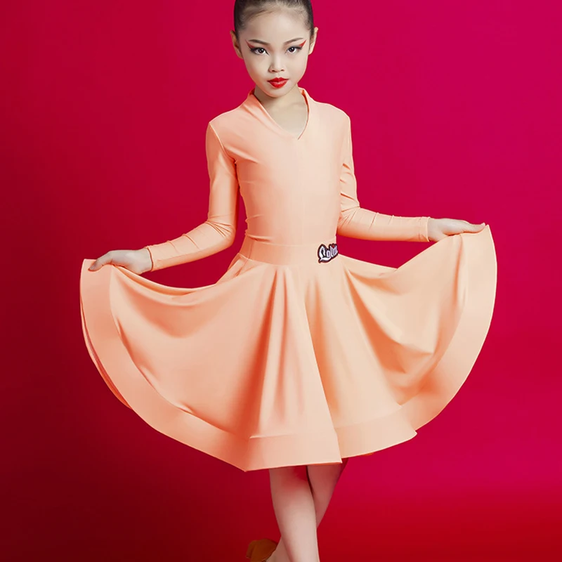 Children Girls Latin Dance Costume Rumba Ballroom Dancing Large Swing Dress Kids Practice Performance Professional Competition