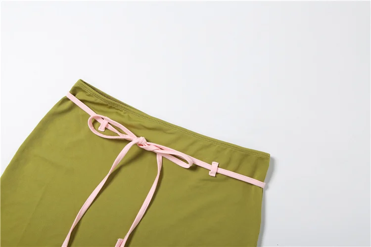 Sisterlinda Chci Color Blocking 2-teiliges Set für Damen, tief ausgeschnittenes, rückenfreies, schmales Camisole-Top + Bandage-Quastenrock, süßer, trendiger Alltagsanzug – Detail 9