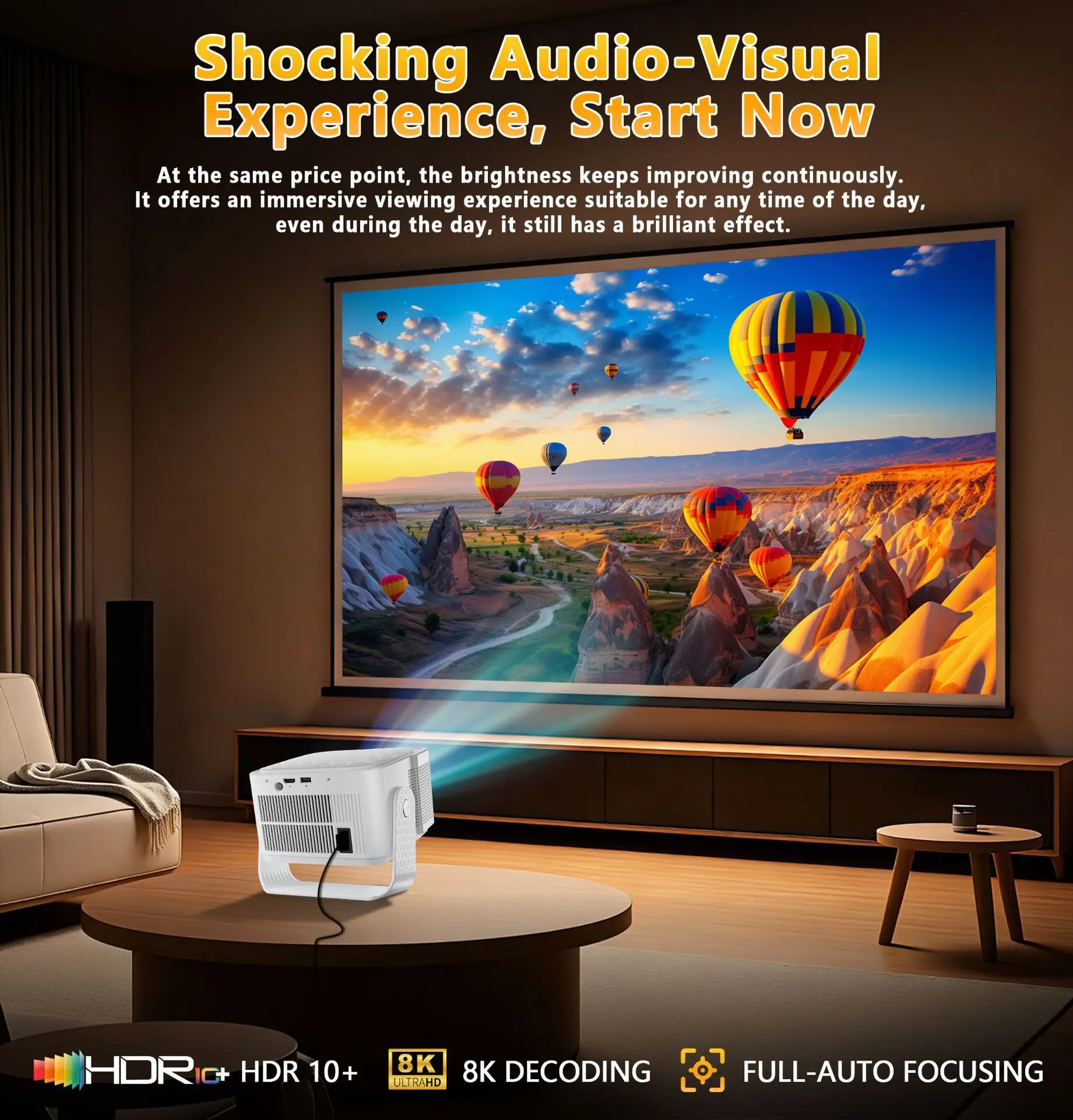 HY350MAX 안드로이드 14 프로젝터 8K 지원 스마트 홈 시네마 WiFi6 BT5.0 휴대용 미니 DLP 4K 비디오 빔프로젝터