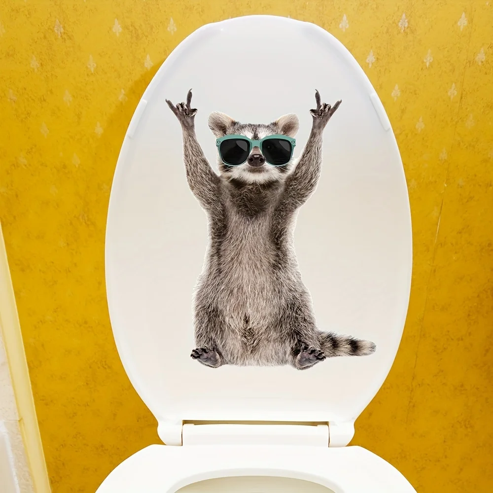 Cartoon Funny Raccoon Toilet Lid Decal Waterproof WC Door Sticker Removable Self-Adhesive Decor Household Stickers S339