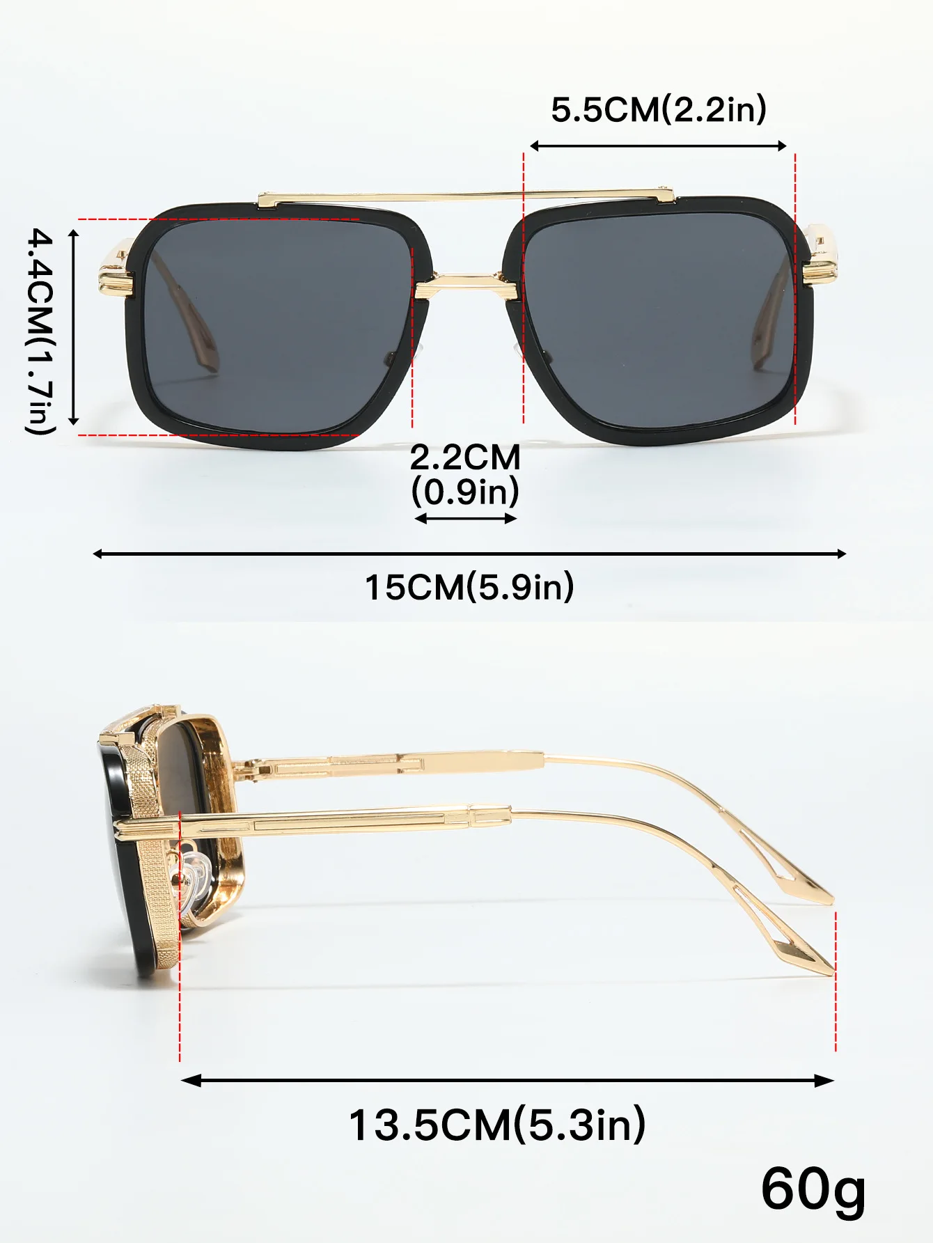 Large Square Sunglasses Men Steampunk Style Metal Pilot Sun Glasses Luxury Designer Brand Eyewear Fashion Shades Double Beam