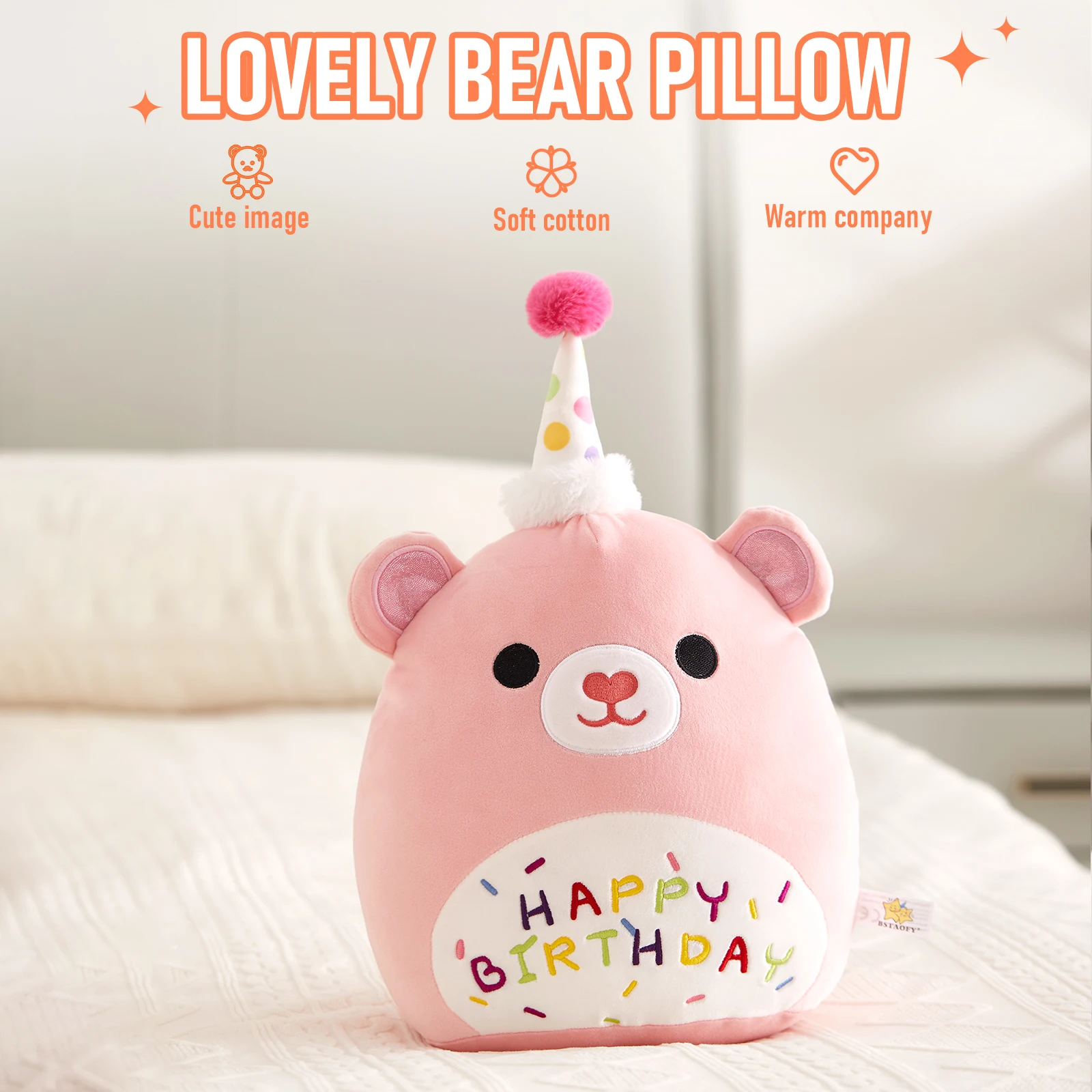 31cm Birthday Bear Soft Throw Pillows Sleeping Plush Toy Cute Soft High Quality Stuffed Animals Pink Plush Pillows for Girls