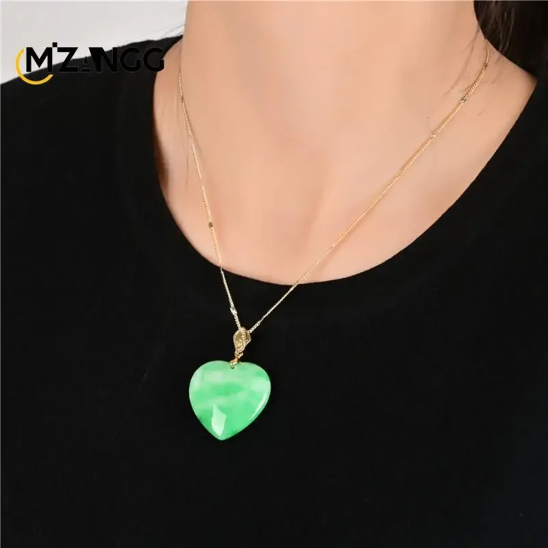 Natural Myanmar Jade Heart Pendant Dry Cyan Yang Green Love Necklace Personality Simple Jewelry for Men and Women Holiday Gifts 4