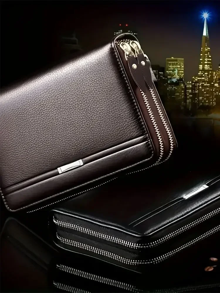 Herren-Geldbörse mit großem Fassungsvermögen, langem Reißverschluss, Kunstleder-Clutch, Business-Handtasche mit Telefonkartenhalter, Geschenk für Ihn – Detail 8