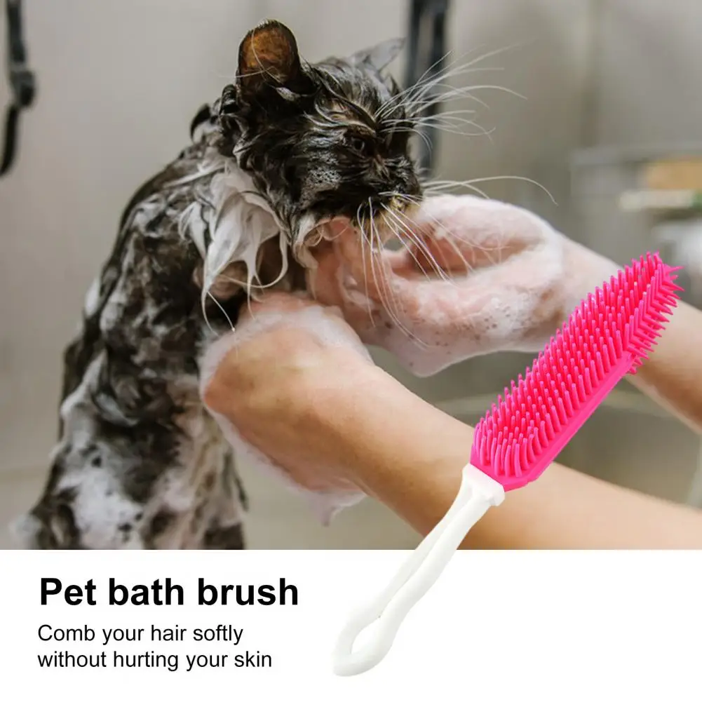 Pet Bathing Brush with Long Handle Soft Rubber Bristles Long Hair Pet Brush Grooming Massage Grooming Tool