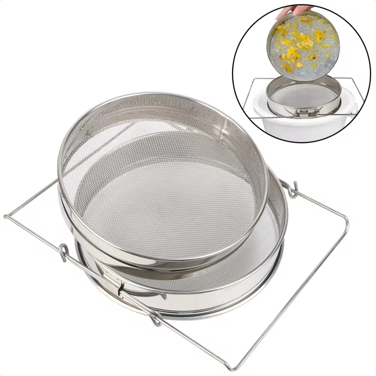 High-Quality Stainless Steel Double Sieve Strainer Beekeeping Net Impurity Filter-Essential Garden Beekeeping Special Tool