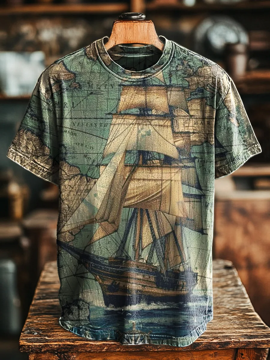 Mens Casual Retro 3D Print T Shirt Oversized Short Sleeve Tee