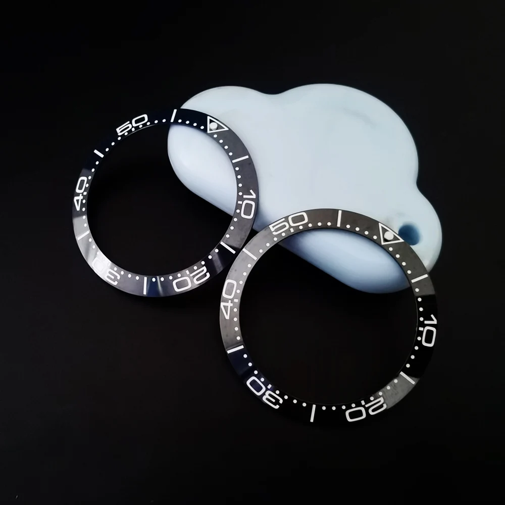Sleek Black Blue Ceramic Bezel Insert with Green Luminous Accents
