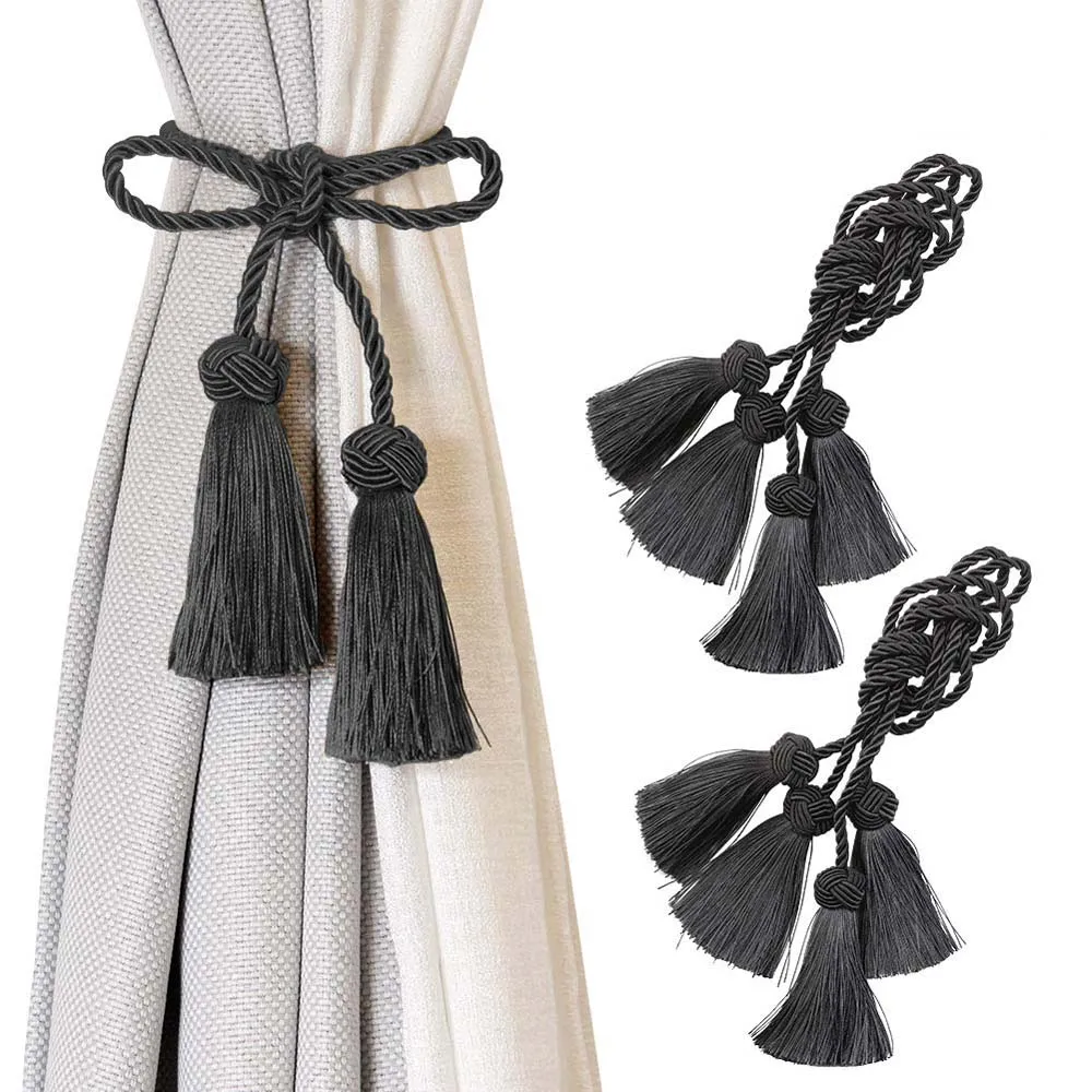 2pcs Curtain Tieback Rope Buckle Strap Tassels Fringe Curtain Tie Backs