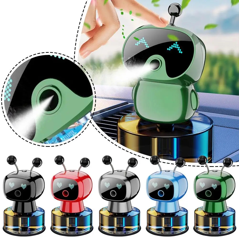 Diffusore di aromi intelligente per auto a forma di robot, spray automatico di fragranze, purifica l'aria e funziona come un elegante ornamento per l'interno dell'auto.