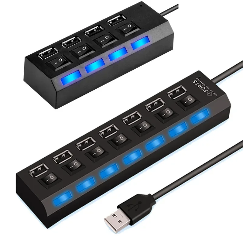 

High Speed 4/7 Ports USB HUB 2.0 Adapter Expander Multi USB Splitter Multiple Extender with LED Lamp Switch for PC Laptop New