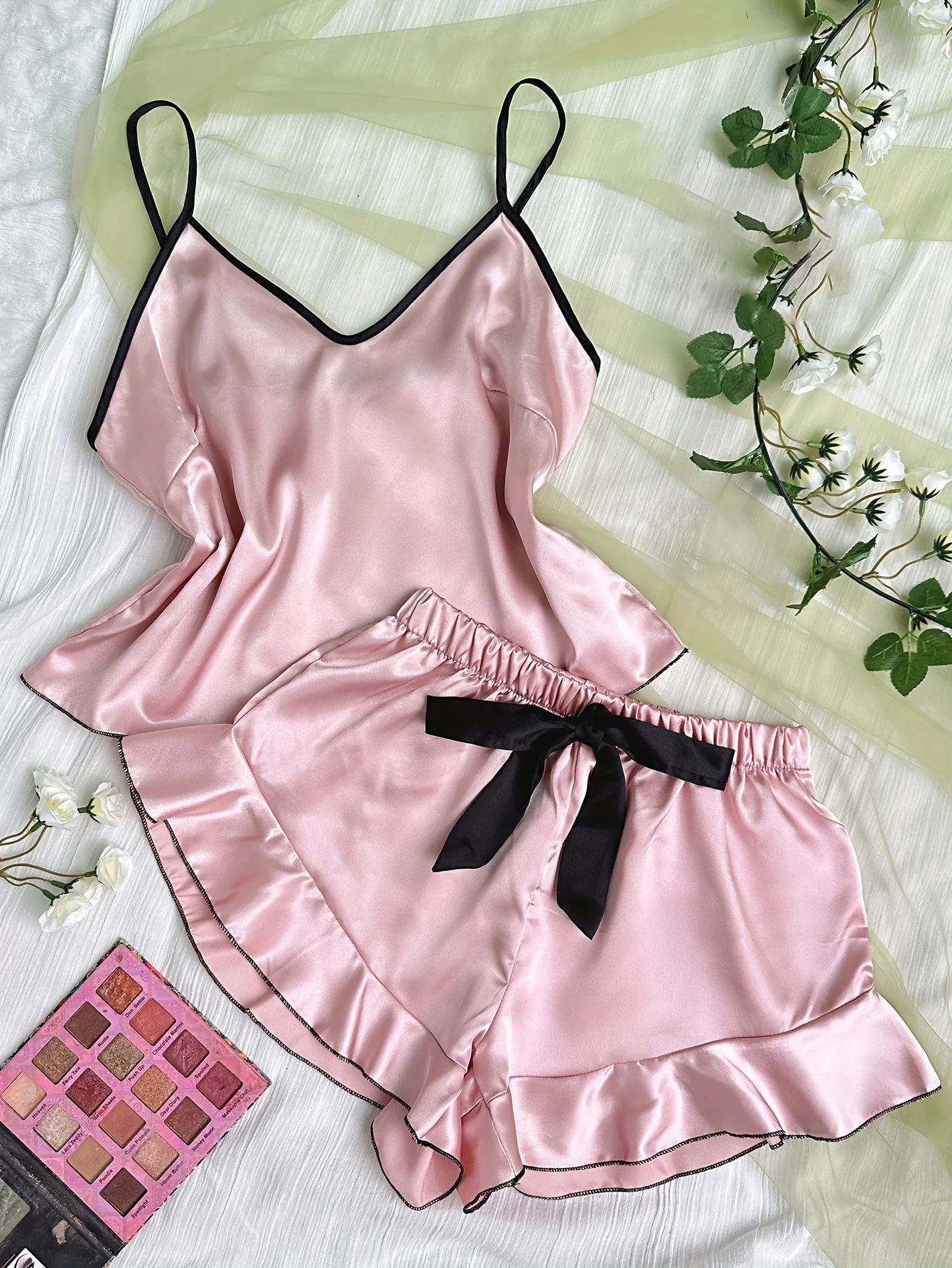 Bow-Topped Satin Cami Set