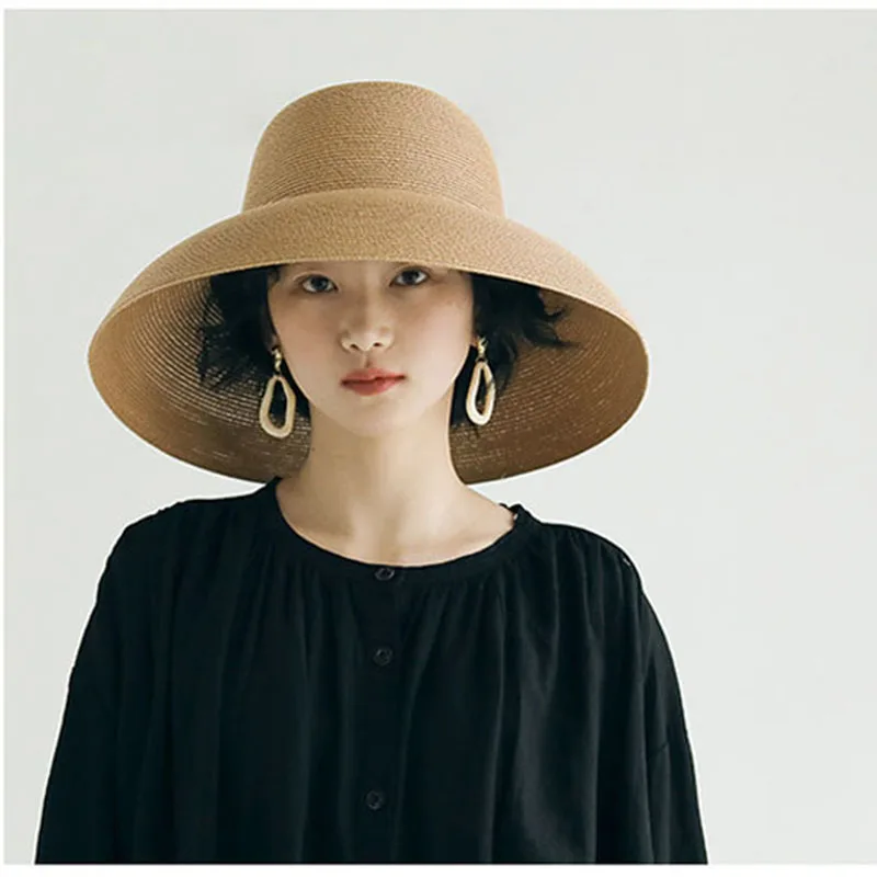 

Шляпа женская Соломенная со складками и козырьком, повседневная Солнцезащитная шапка в стиле Хепберн, праздничная пляжная шапка, большие размеры