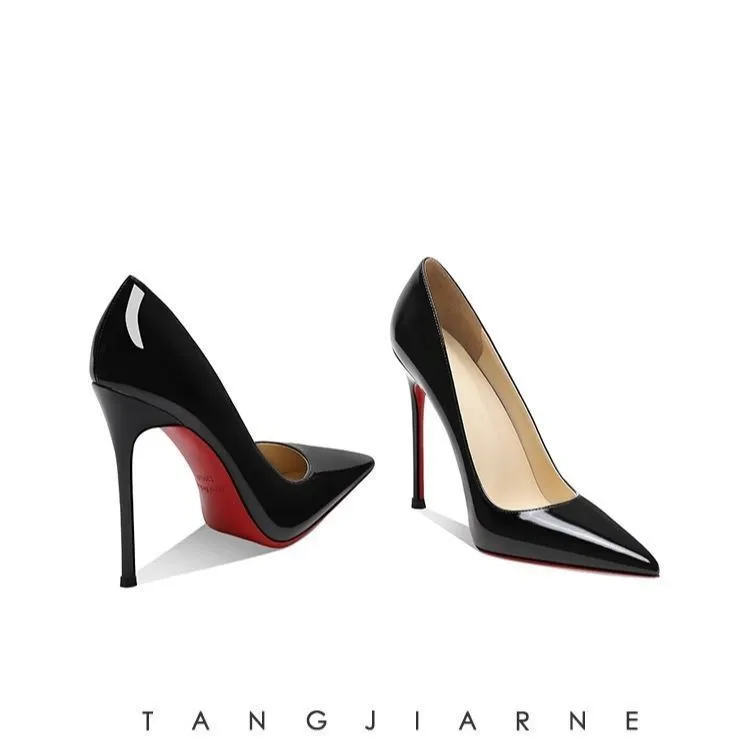 Heels for Women 2026 Trend Leather Luxury Red Bottom High Heels 9cm Pointed Toe Stiletto Pumps Elegant Sexy Party Wedding Shoes