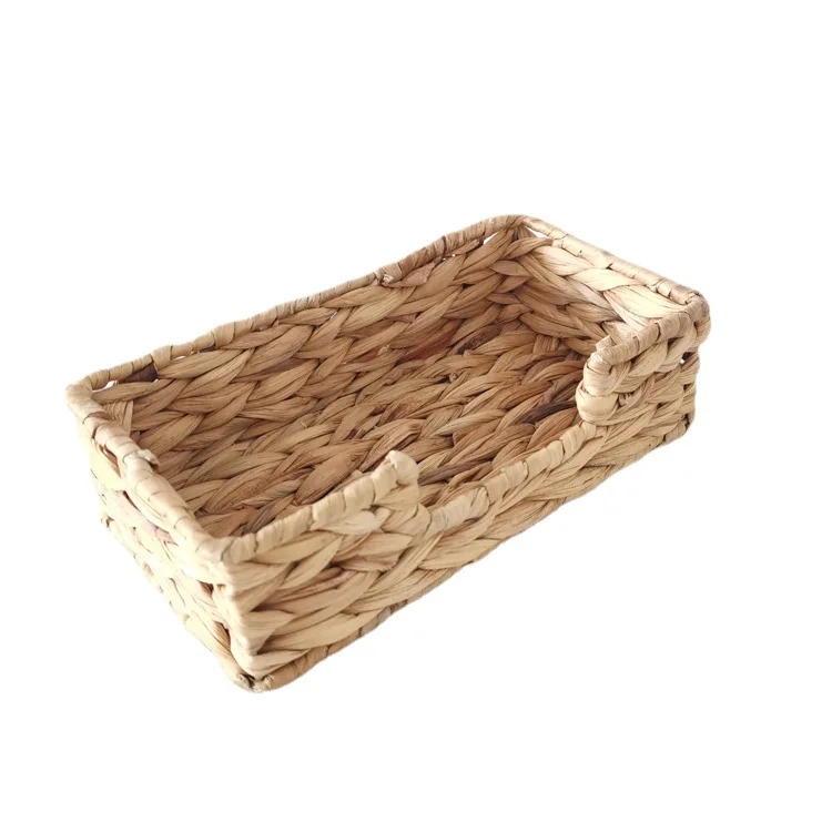 Hand Woven Rattan Tray Wicker Baskets for Toilet Tank Tray Wicker Tray for Kitchen Home Office Water Hyacinth Square Storage Box