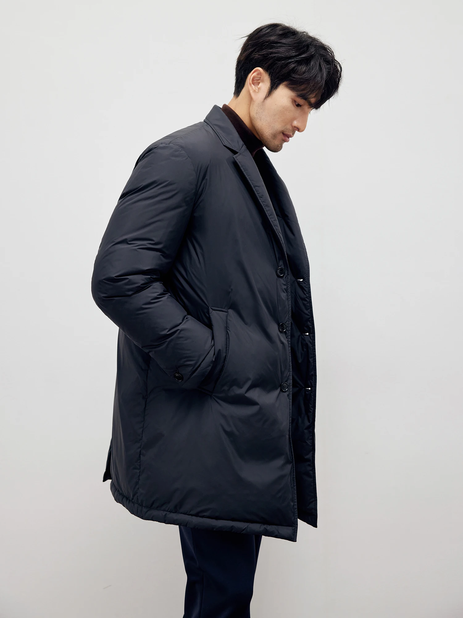 Gentleman's winter high fluffy warm men's suit collar medium length warm thick coat DAD294