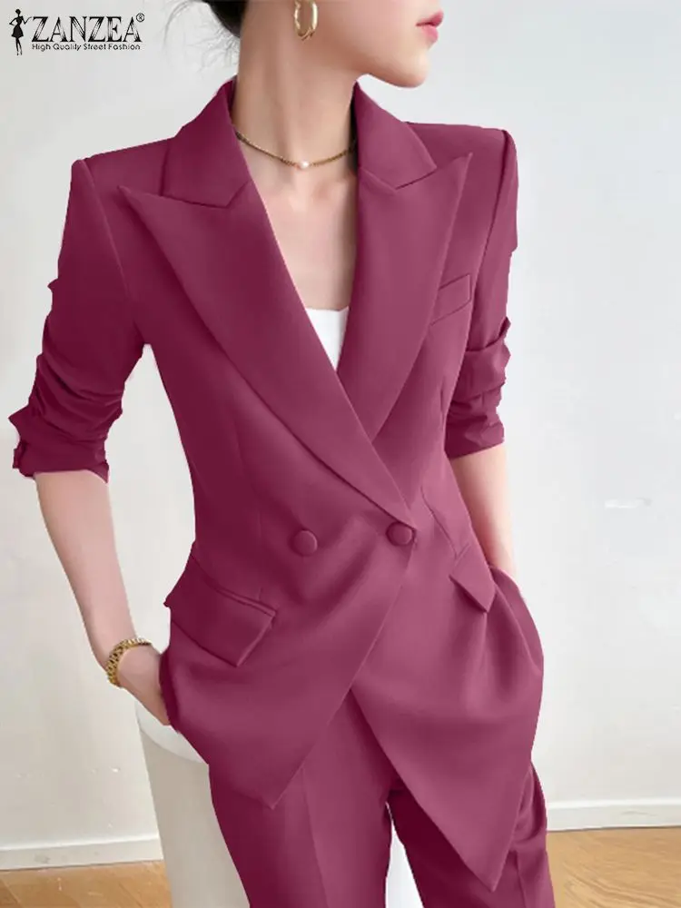 

ZANZEA 2023 Autumn Women Elegant Casual Blazer Long Sleeve Outerwears Loose Collect Waist OL Jackets Fashion Irregular Hem Coats