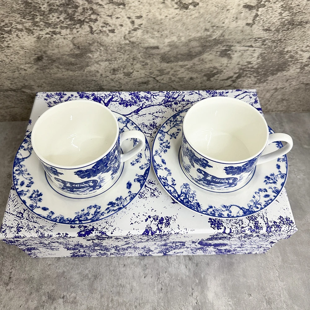 

2022 Nordic Design Bone China Coffee Cups and Saucers Tableware Coffee Plates Dishes Afternoon Tea Coffee Drinkware With Gift Bo