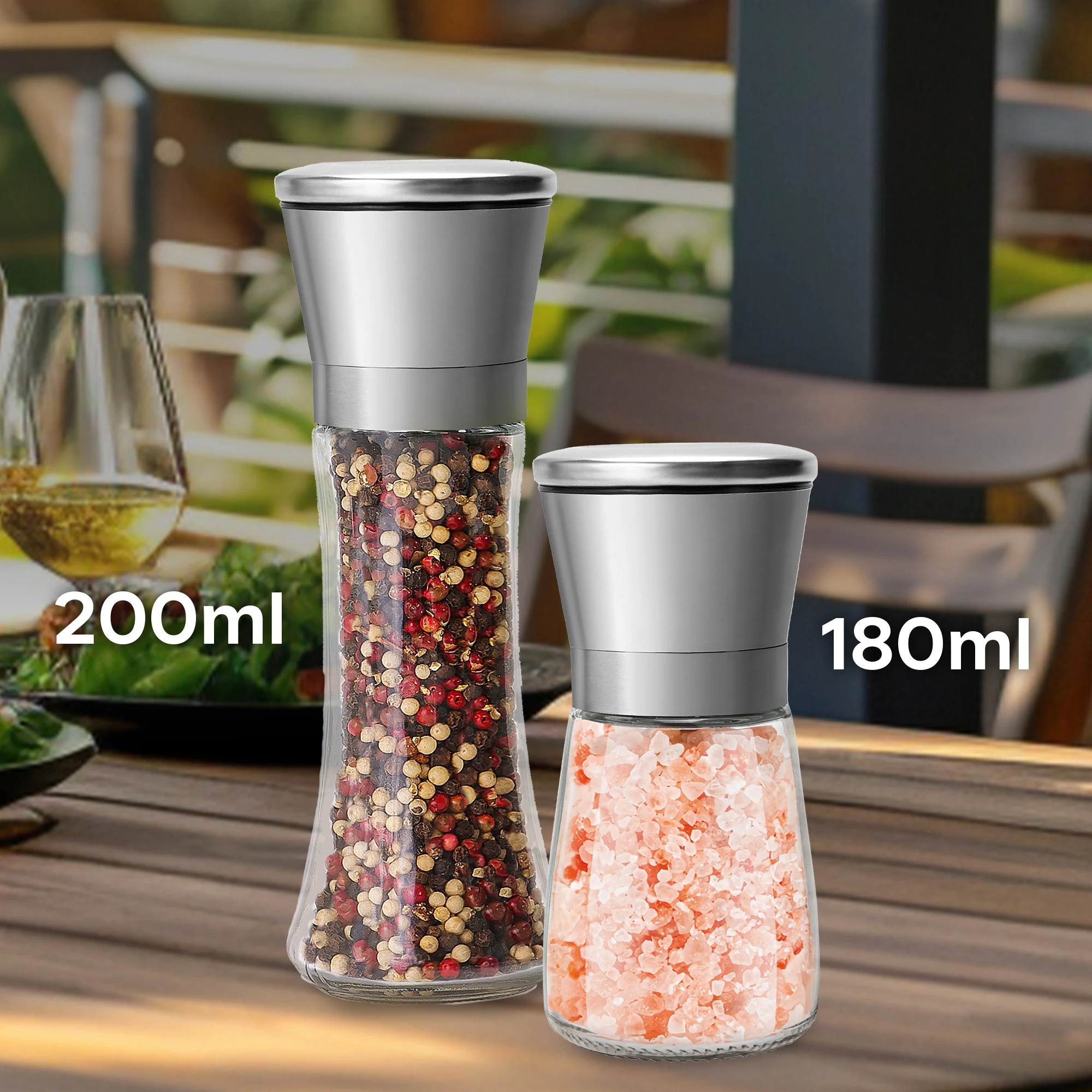Salt and Pepper Grinder Stainless Steel Set Pepper Mill & Salt Mill Adjustable Coarseness Refillable