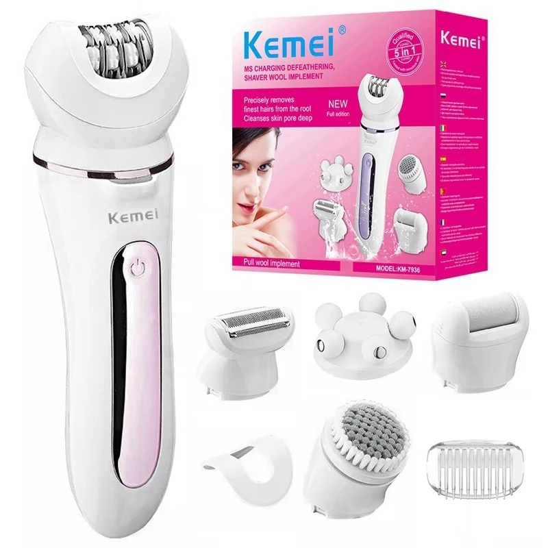 Épilateur électrique Kemei 7936 pour femme, visage et corps, rechargeable, pour l'épilation du visage et du corps, y compris les jambes._voghion.com