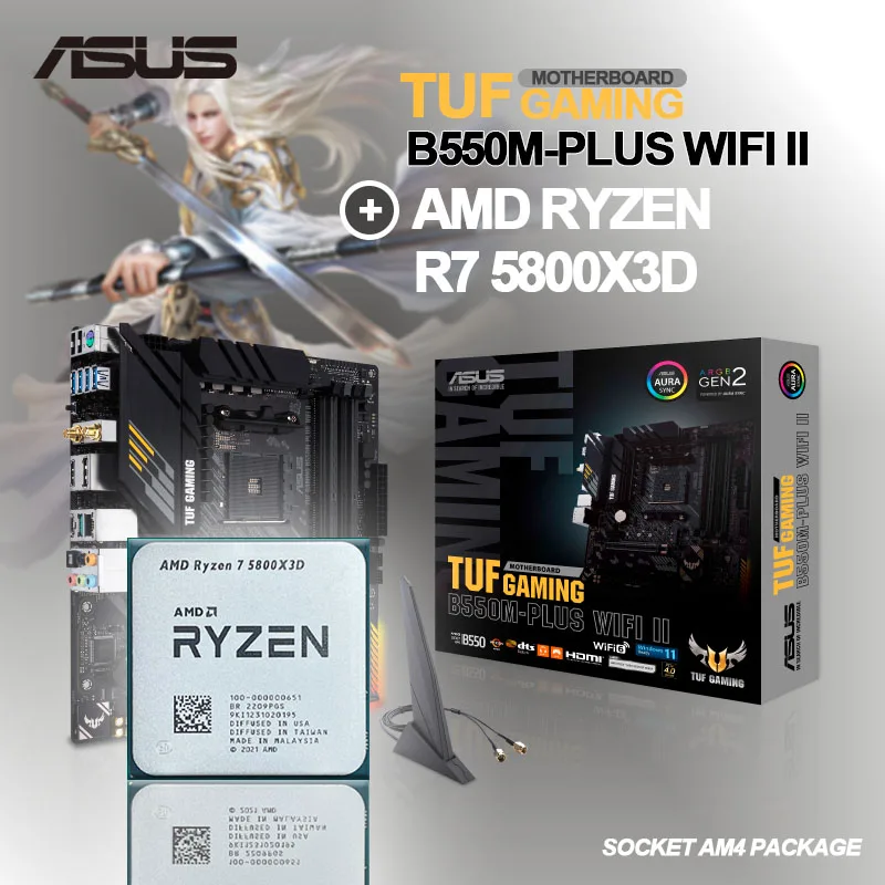 AMD Ryzen 7 5800X3D R7 5800X3D CPU + ASUS TUF GAMING B550MPLUS WiFi II