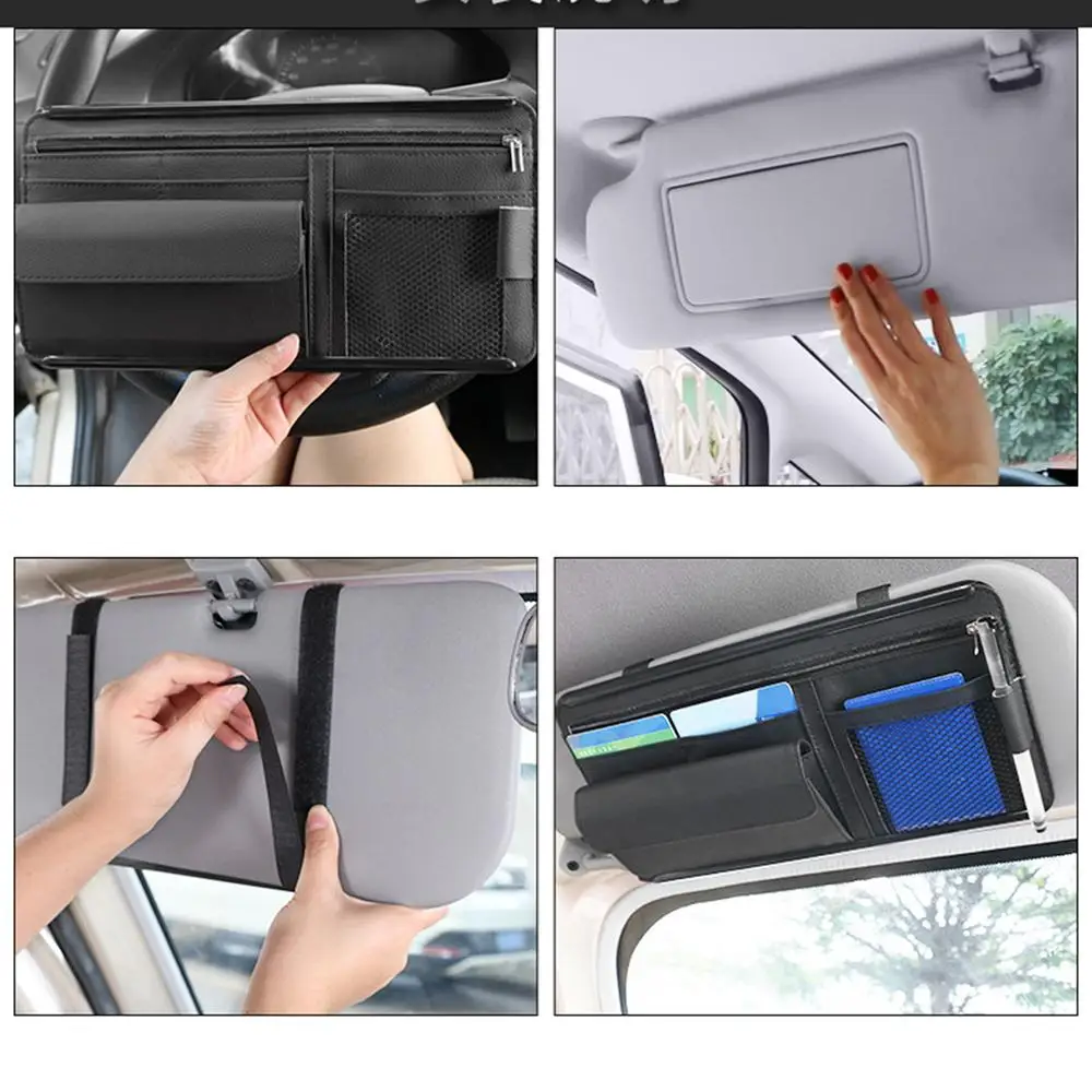Car Visor Organizer PU Leather Multi-Function Sun Visor Point Organizer Storage Pocket Auto Sunglasses Holder Cards Organizer