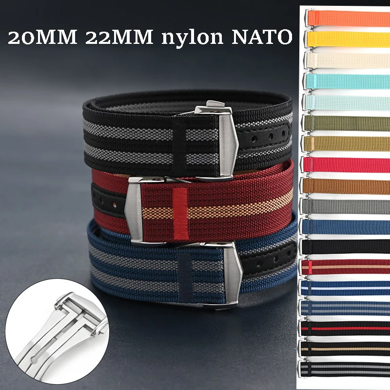 Premium Nylon NATO Watch Strap with Sport Folding Clasp - Canvas Belt in 20mm/22mm Sizes