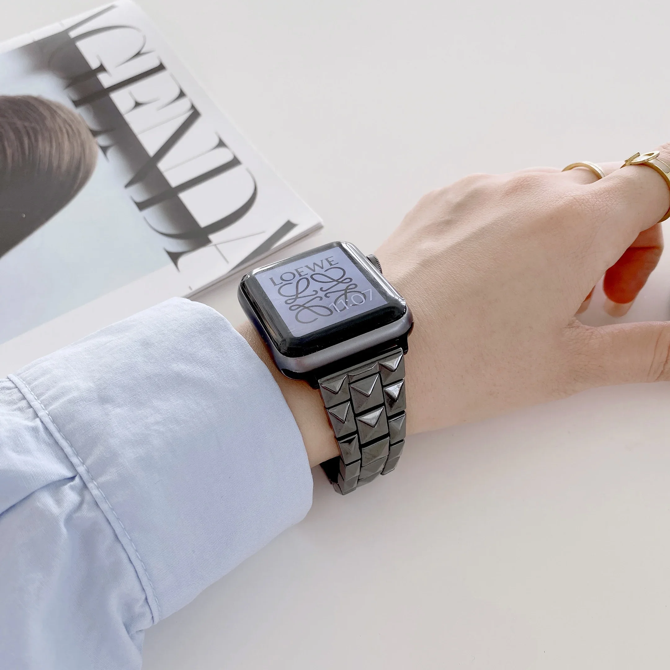 Ceramic＋Metal Strap For Apple Watch Band Ultra 9 8 7 6 5 4 SE 49mm 45mm 44mm 41mm 40mm Men/Women bracelet Belt iWatch 42mm 38mm