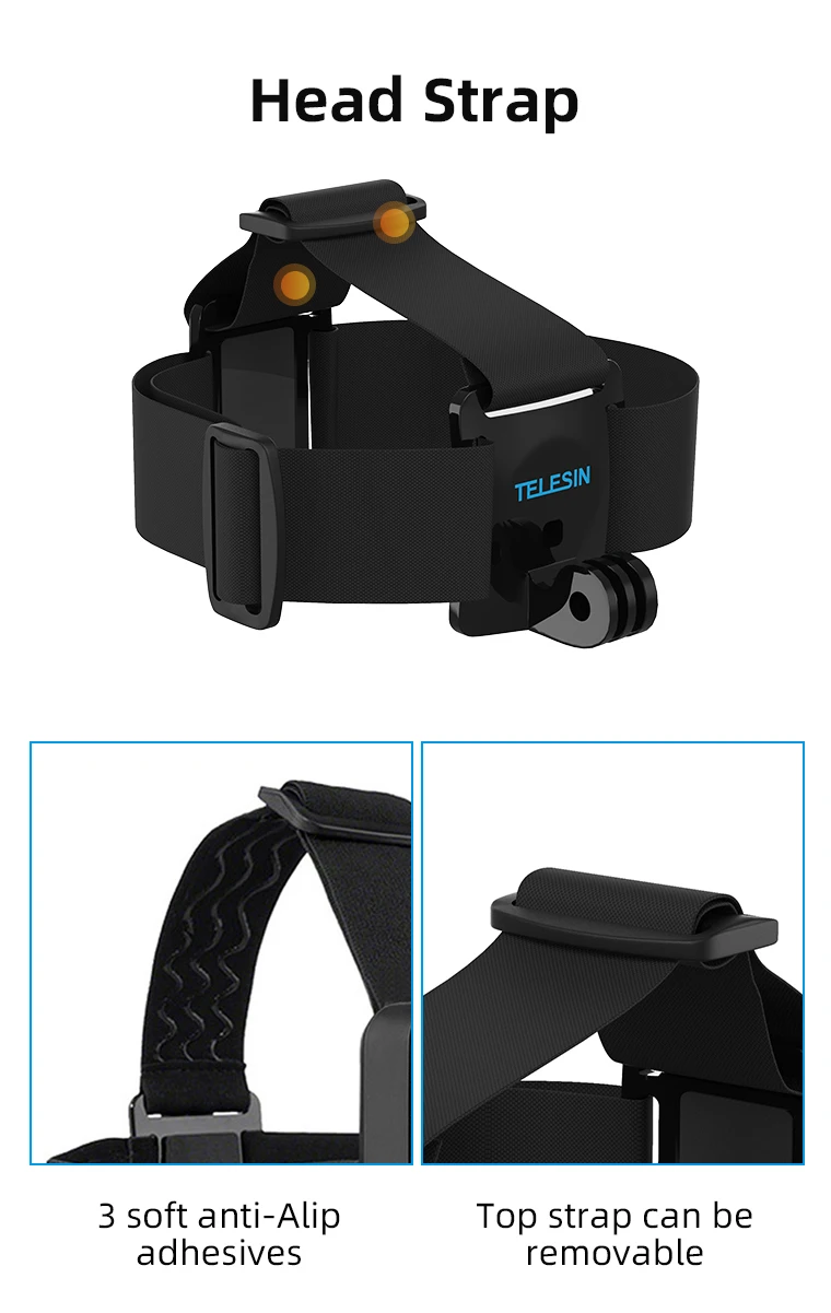 TELESIN Action Camera Head Strap Chest Belt Mount Mount For GoPro Hero 11 10 9 8
