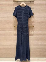 New Luxury Long Waist-cinching Sequin Dress Elegant Style Navy Blue Fit Dresses Women 2026 Party Round Neck Short-sleeved Gown - Image 3