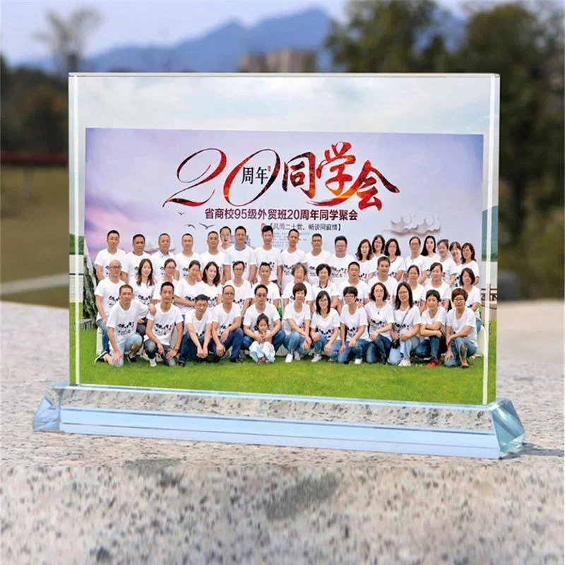 Crystal Photo Frame Table, Graduation Class, Reunion Souvenir, Kindergarten Group Photo,Veteran Memorial ornament,10/12 inch,1Pc