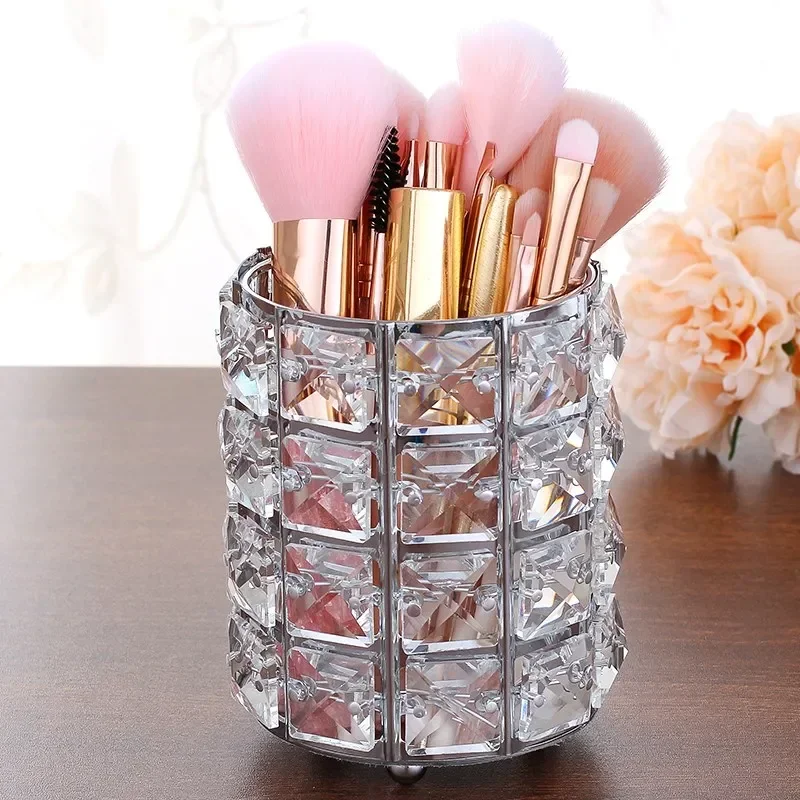 Europe Metal Makeup Brush Storage Holder Test Tube Eyebrow Pencil Organizer Bead Crystal  Jar Jewelry Diamond Cosmetic Box lw037 3