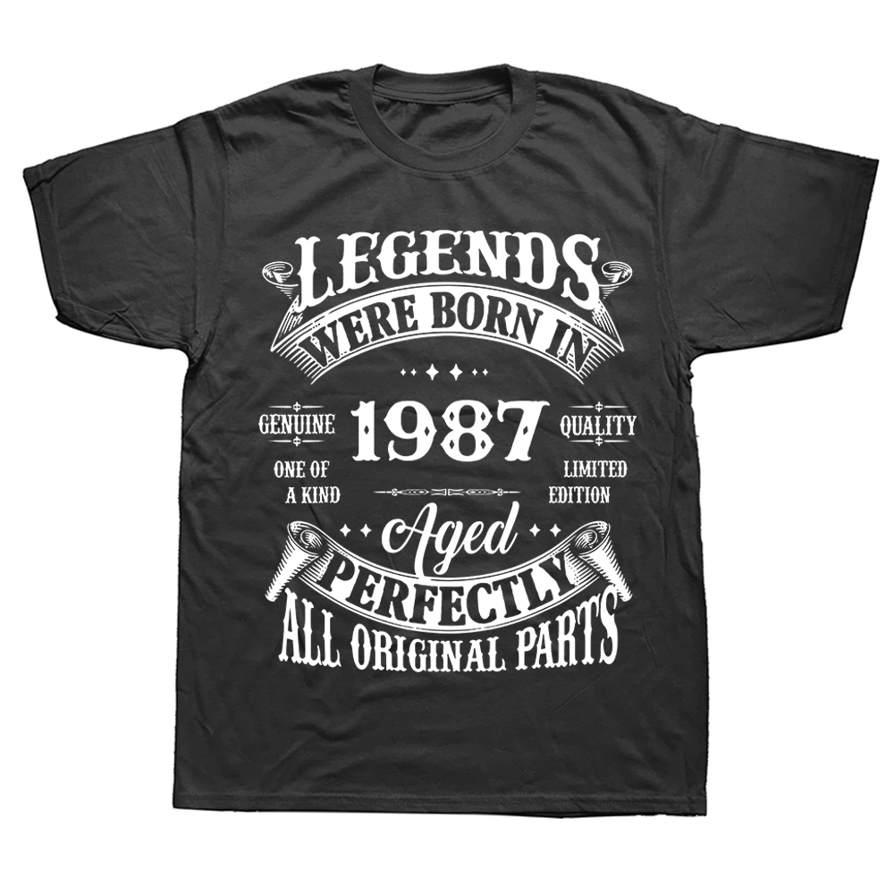 Lustiges Legend Born 1987 39. Geburtstagsgeschenk-T-Shirt für 39-Jährige, Rundhalsausschnitt, kurzärmelig, modisches T-Shirt, lässige Basic-T-Shirts