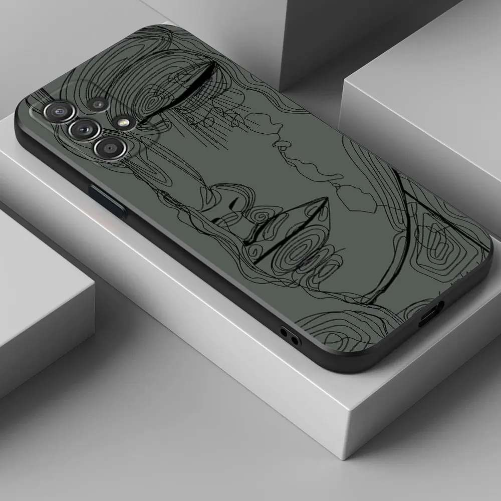 Elegant Line Art Face with Flower Design Soft Phone Case Cover