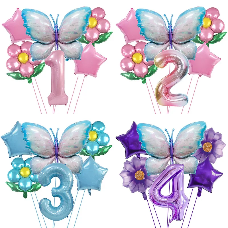 

40inch Number Blue Butterfly Balloon Star Set Butterfly Theme Birthday Balon Happy Birthday Balon Kids Favor Kids Favor